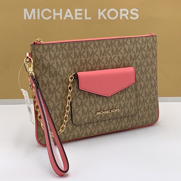 Michael Kors Jet Set LG 2 in 1 card case wristlet Wallet TEA ROSE COLOR - Picture 5 of 16